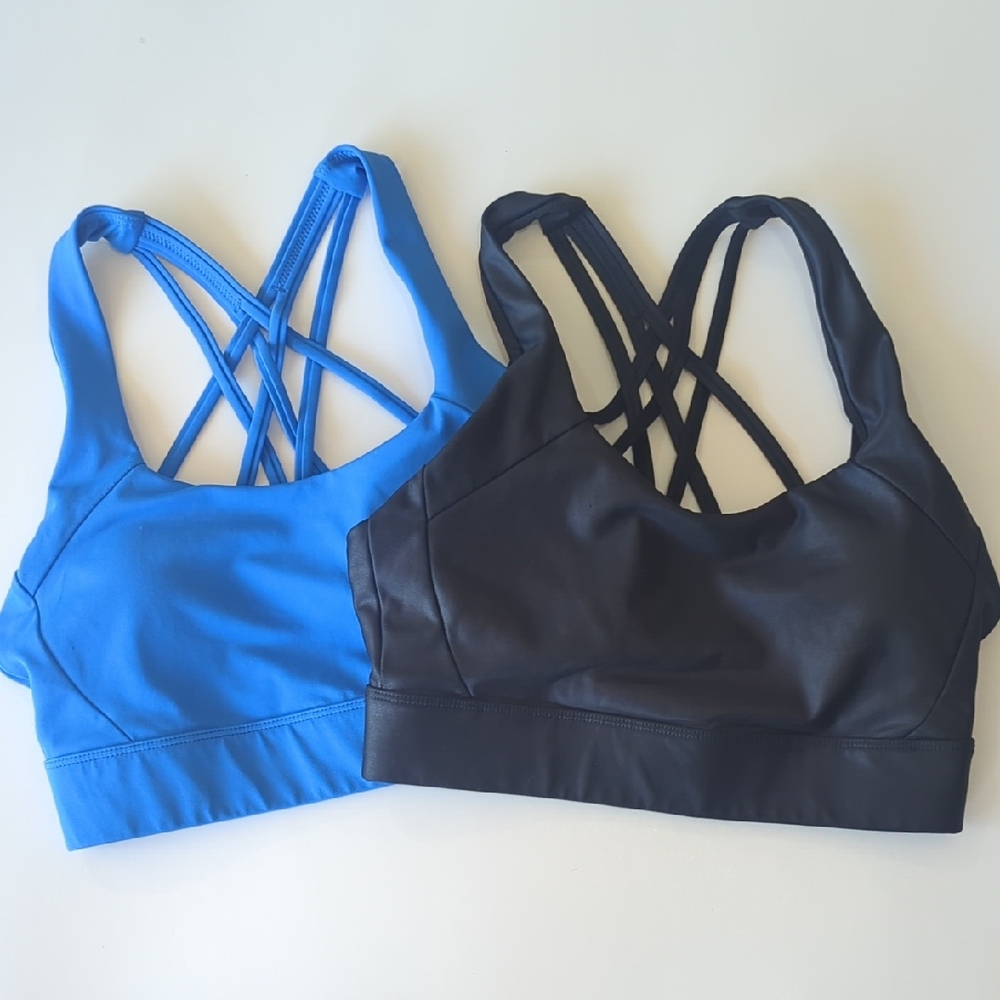 ZYIA Blue and Black Metallic Light N Tight Strappy Weave Bra Lot Of 2 Sz Medium